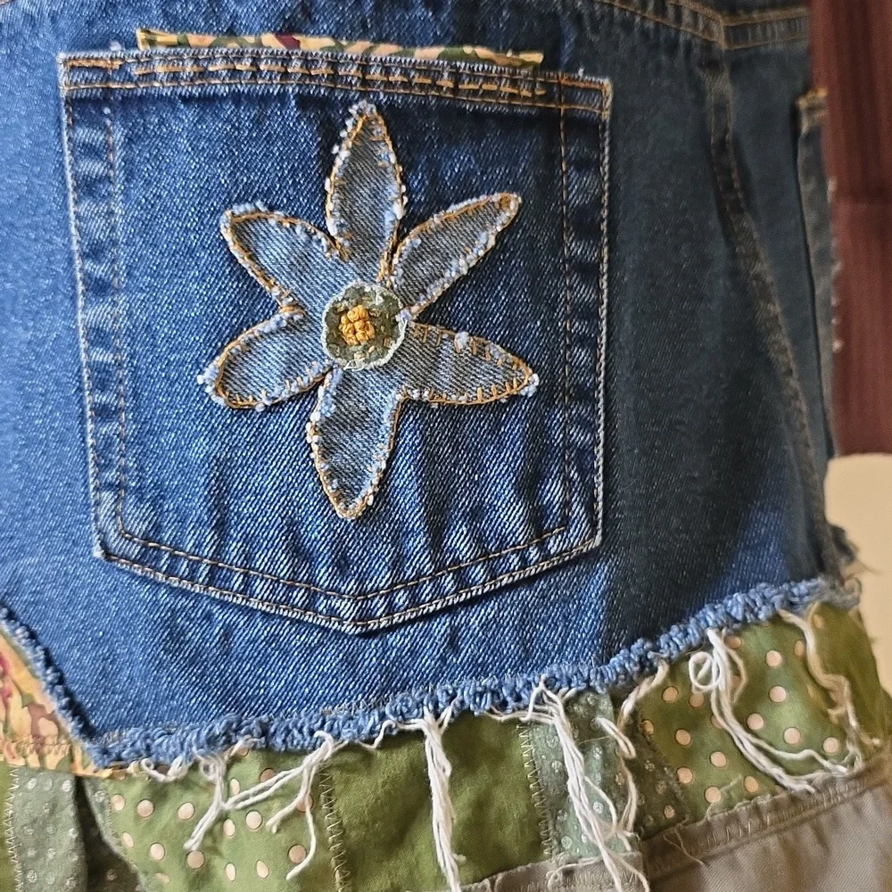 Upcycled Molly Made It Blue & Green Jeans Skirt For Any Age - Picture 9 of 14